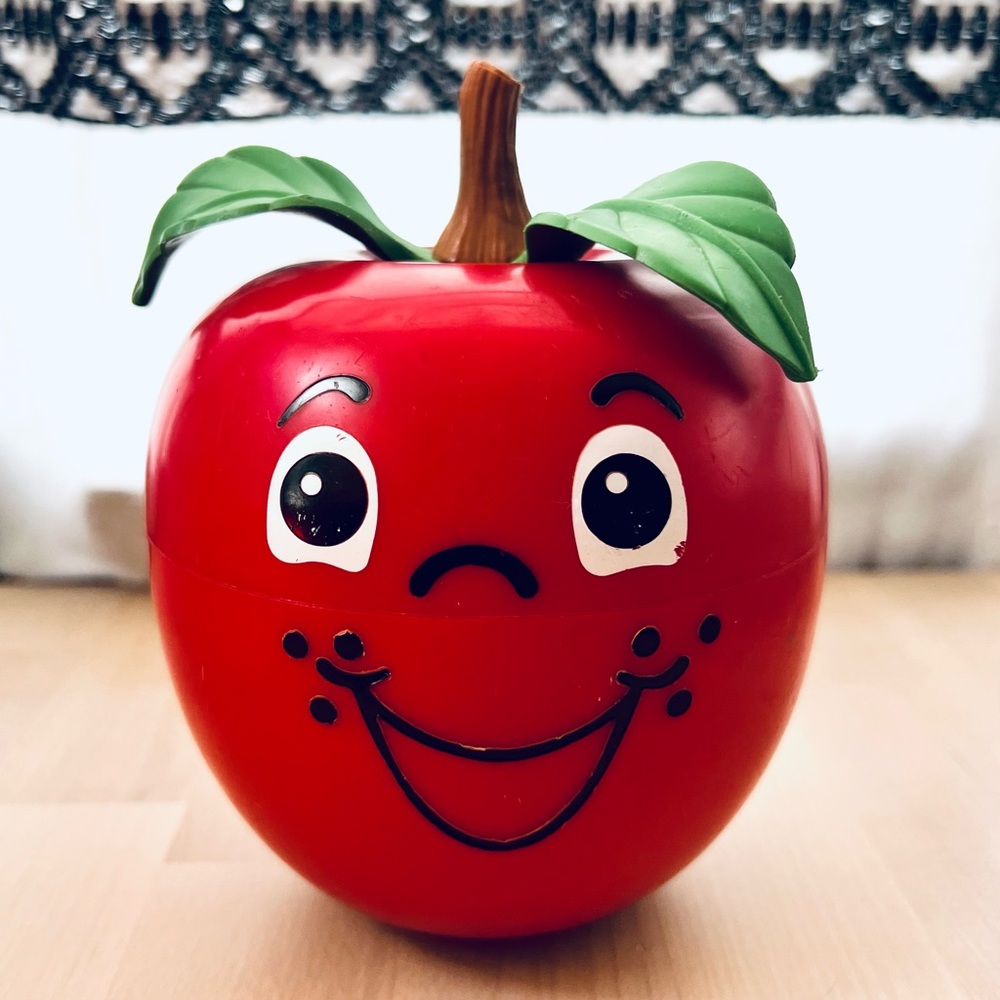 Vintage 1972 Fisher Price Red “Happy Apple” Working Chime Toy Short Stem